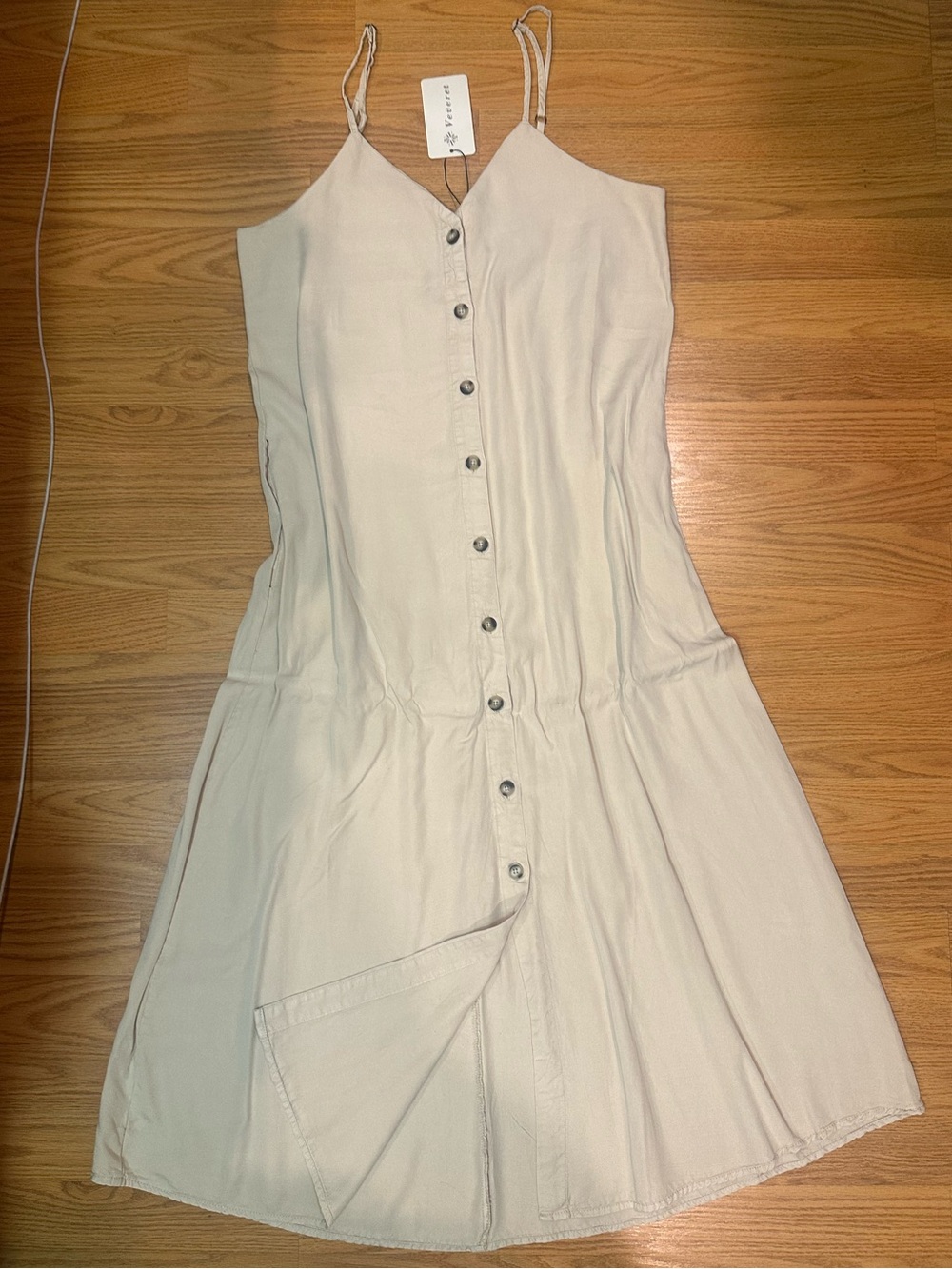 Khaki  Button-Front Spaghetti Strap flowy maxi Dress size S